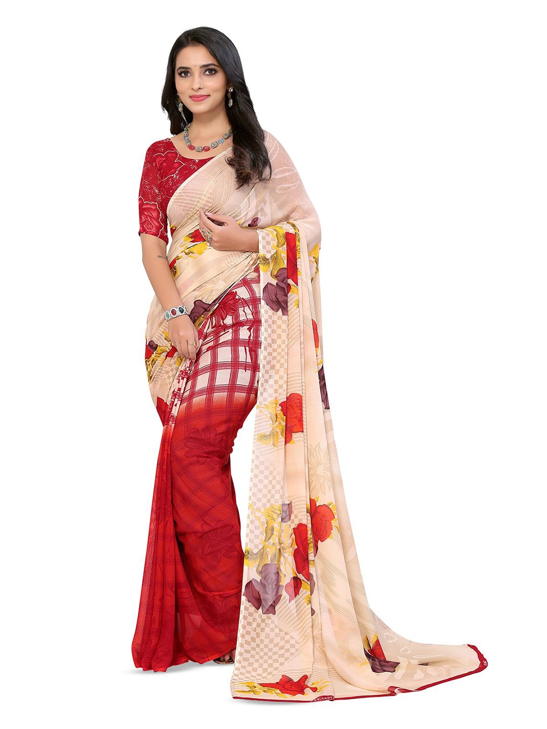

Moda Rapido Floral Printed Saree, Red