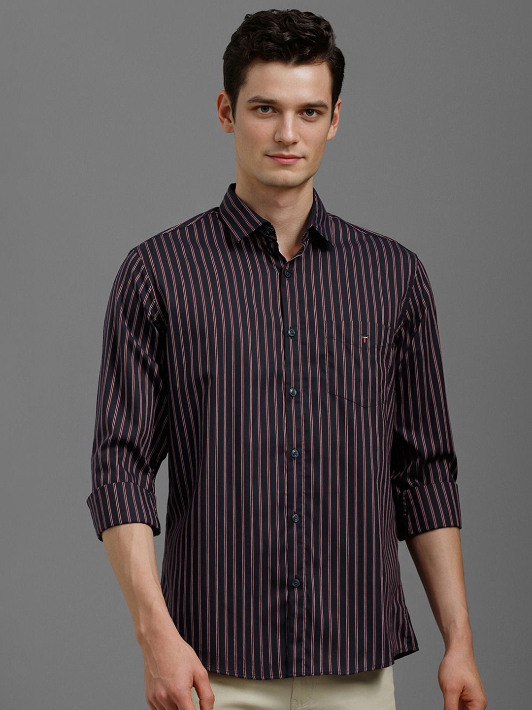 

Louis Philippe Sport Men Slim Fit Opaque Striped Casual Shirt, Black