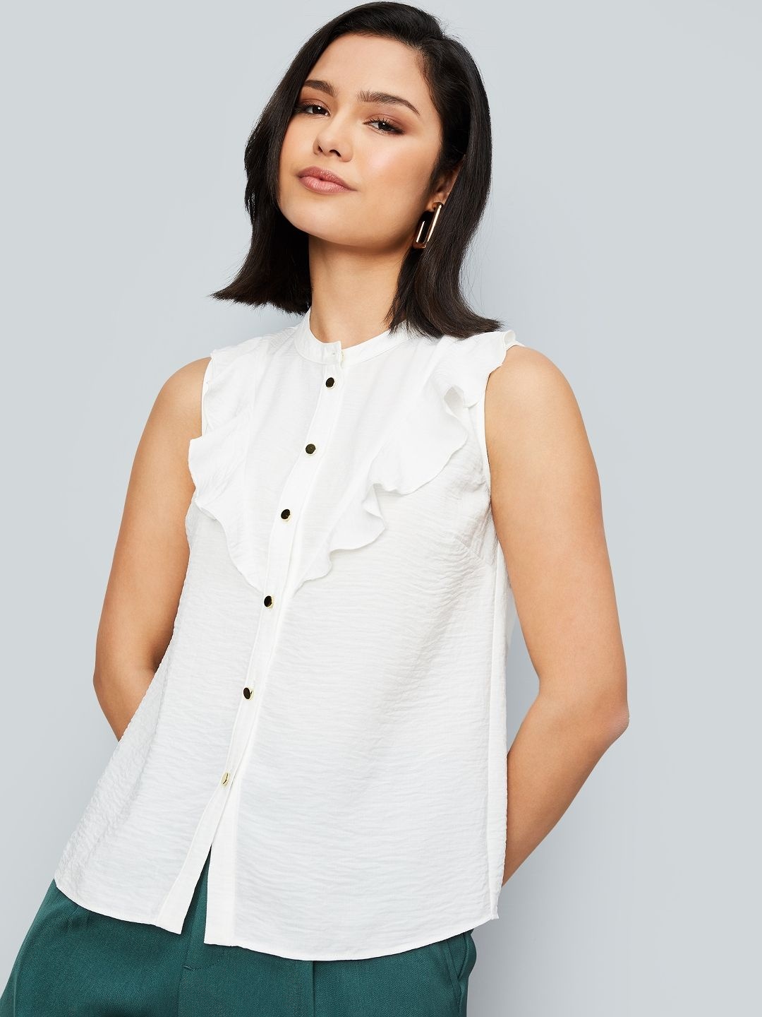 

max Mandarin Collar Shirt Style Top, White