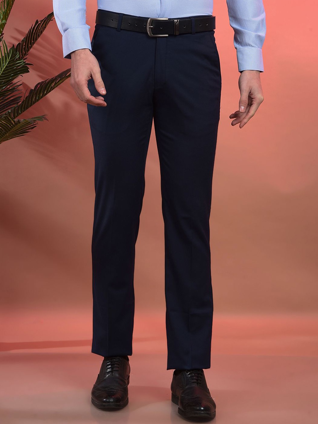 

COBB Men Regular Fit Mid-Rise Formal Trousers, Navy blue
