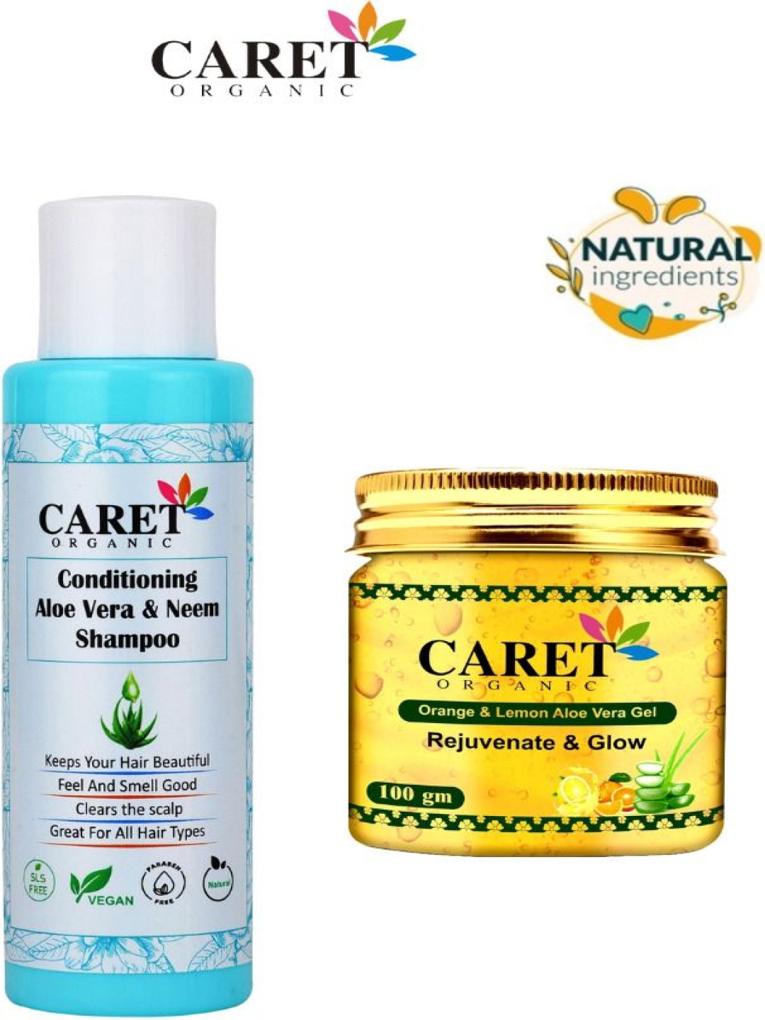 

CARET ORGANIC Neem Aloe Vera Shampoo & Aloevera Vitamin C Gel, Multi