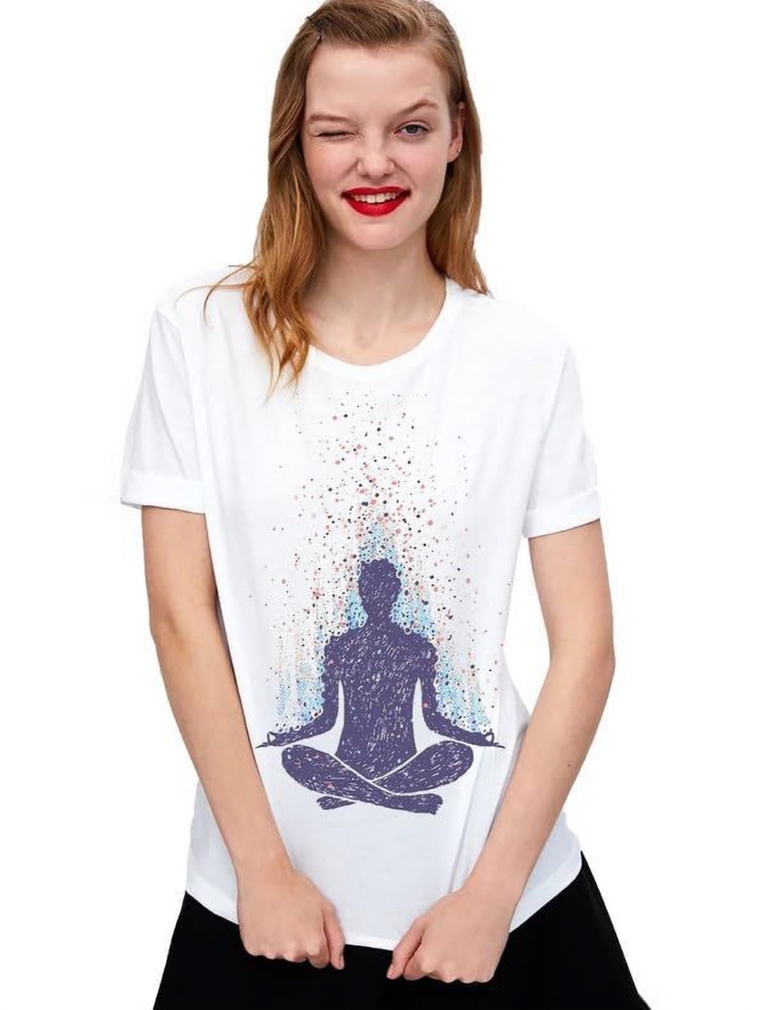 

VLAM Women Printed Extended Sleeves Applique T-shirt, White