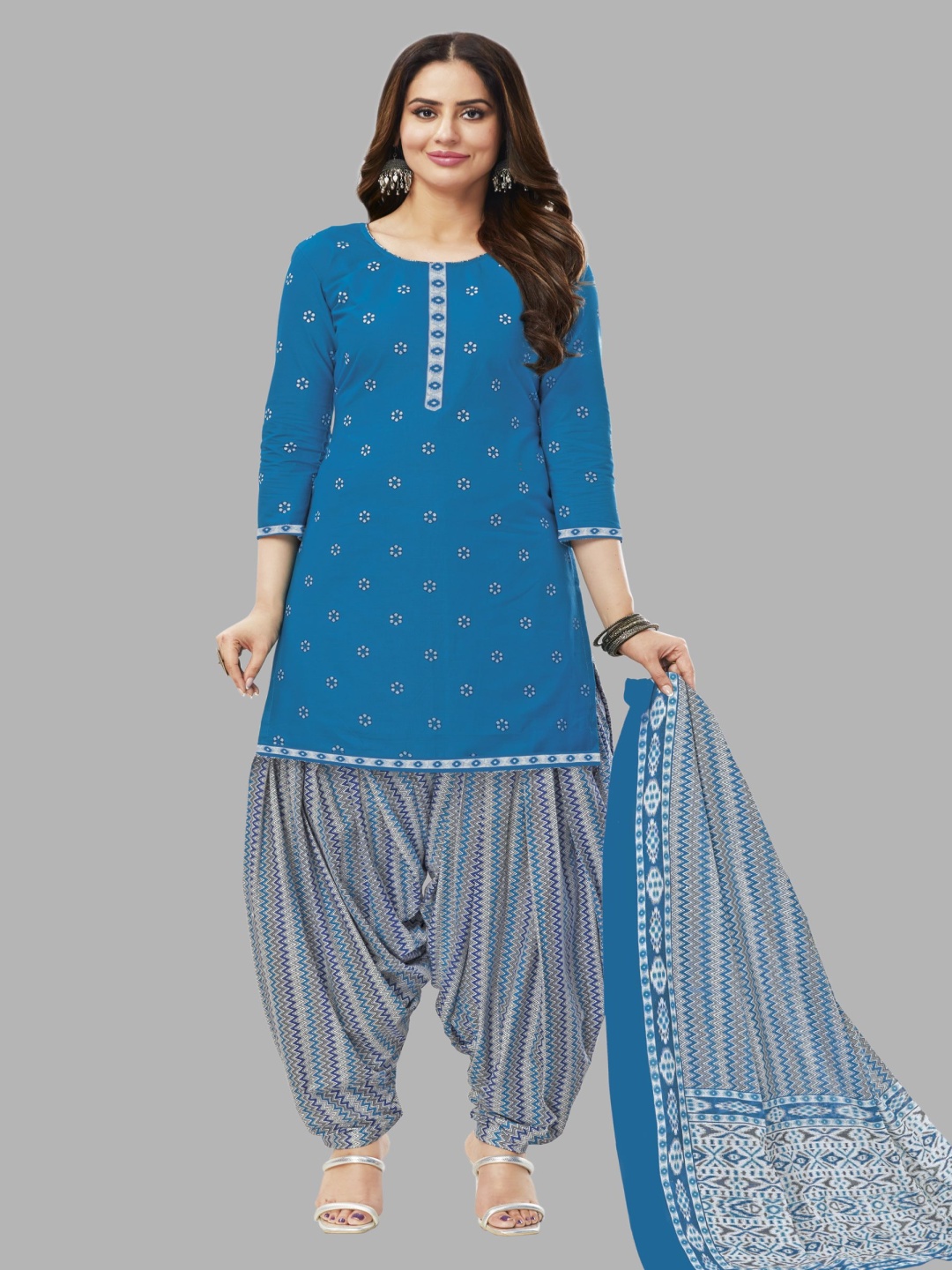 

shree jeenmata collection Printed Pure Cotton Unstitched Dress Material, Blue