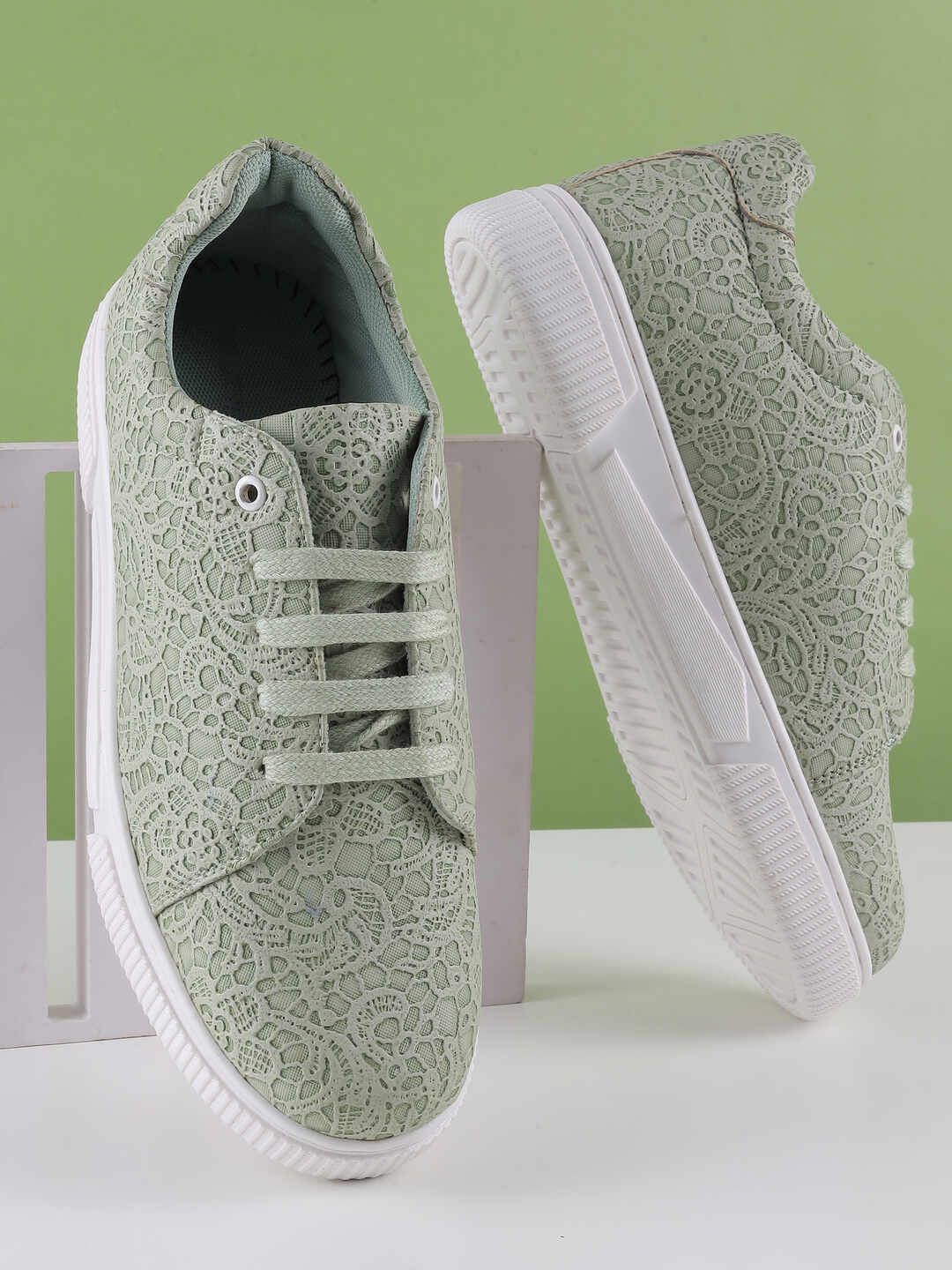 

WALKWAY by Metro Women Woven Design Lace-Ups Sneakers, Green