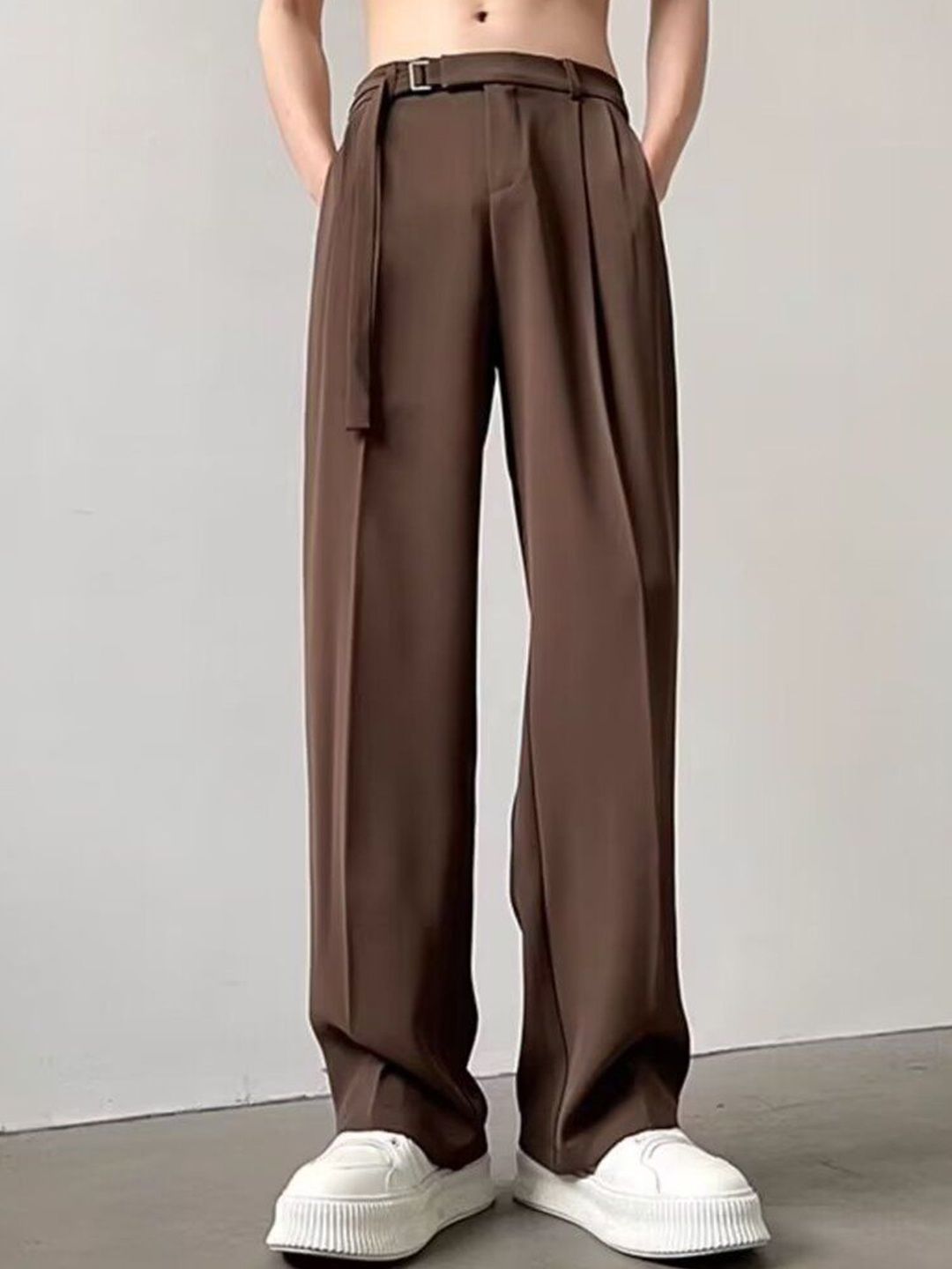 

StyleCast Men Cotton Pleated Straight Fit Trousers, Brown