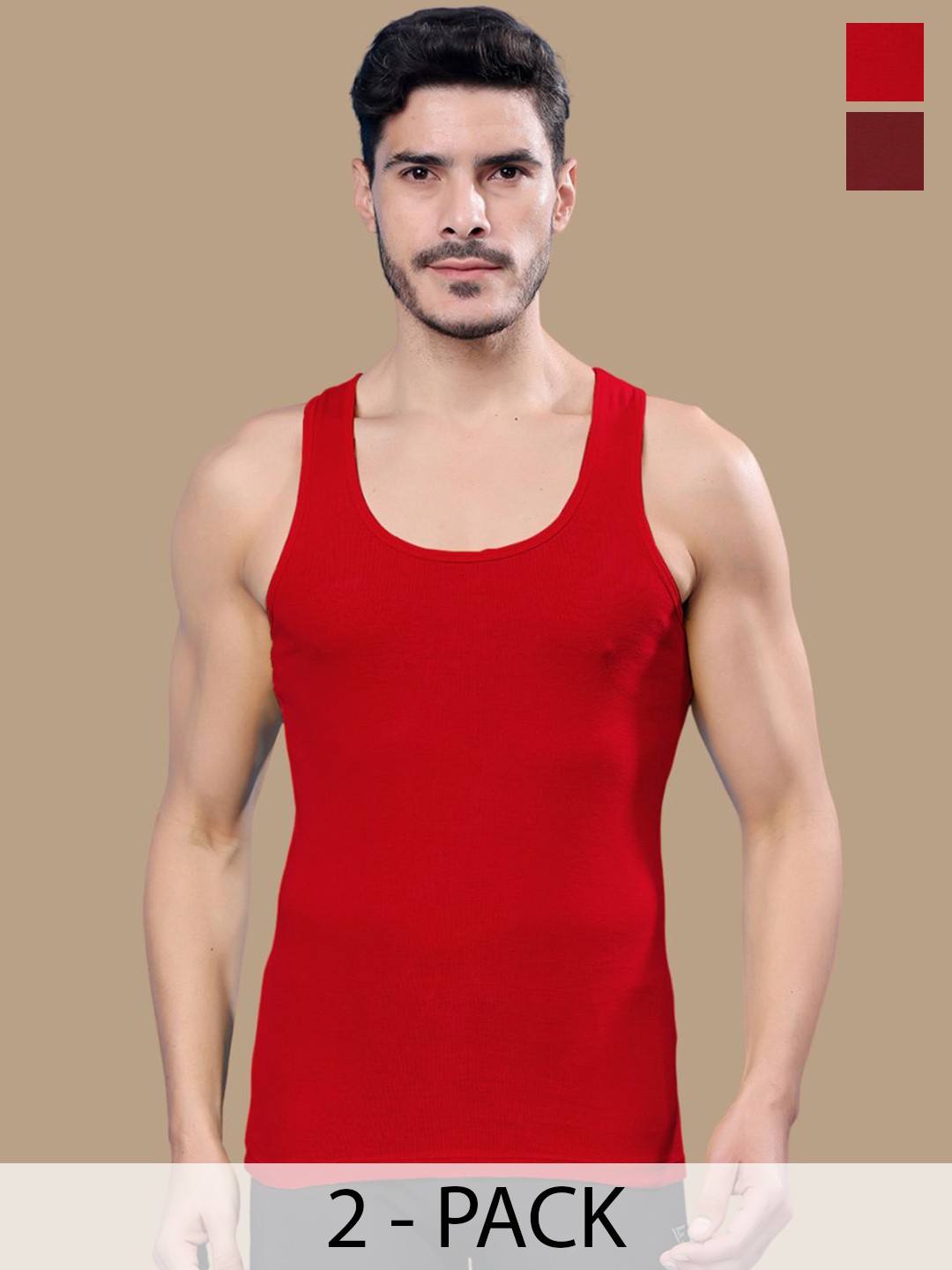 

Friskers Pack Of 2 Cotton Gym Vests 17012025R-03-14, Red