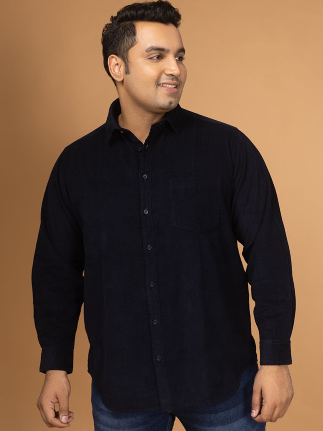 

Sizeupp Men Plus Size Standard Oversized Fit Spread Collar Solid Cotton Casual Shirt, Navy blue