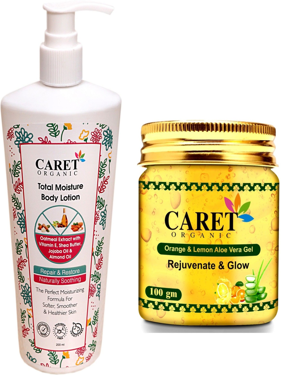 

CARET ORGANIC Set Of 2 Total Moisture Body Lotion -200ml & Vitamin C, Aloevera Gel - 100g, Multi