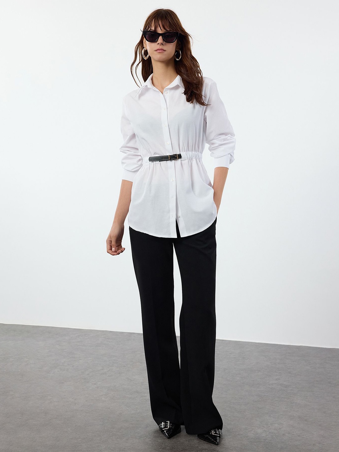 

Trendyol Women Spread Collar Solid Casual Shirt, White