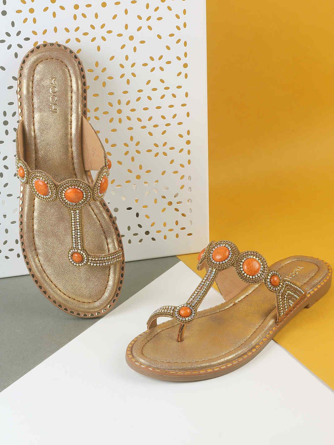 

Mochi Women Embellished Block Gladiators, Gold