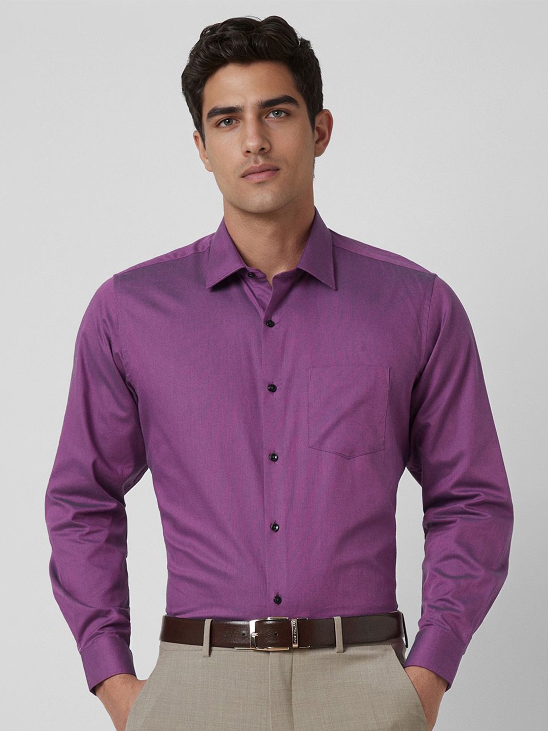 

Van Heusen Men Spread Collar Solid Cotton Formal Shirt, Purple