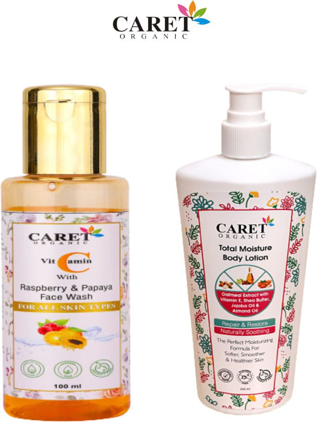 

CARET ORGANIC Set Of 2 Papaya Face Wash- 100 ml & Total Moisture Body Lotion- 250 ml, Multi