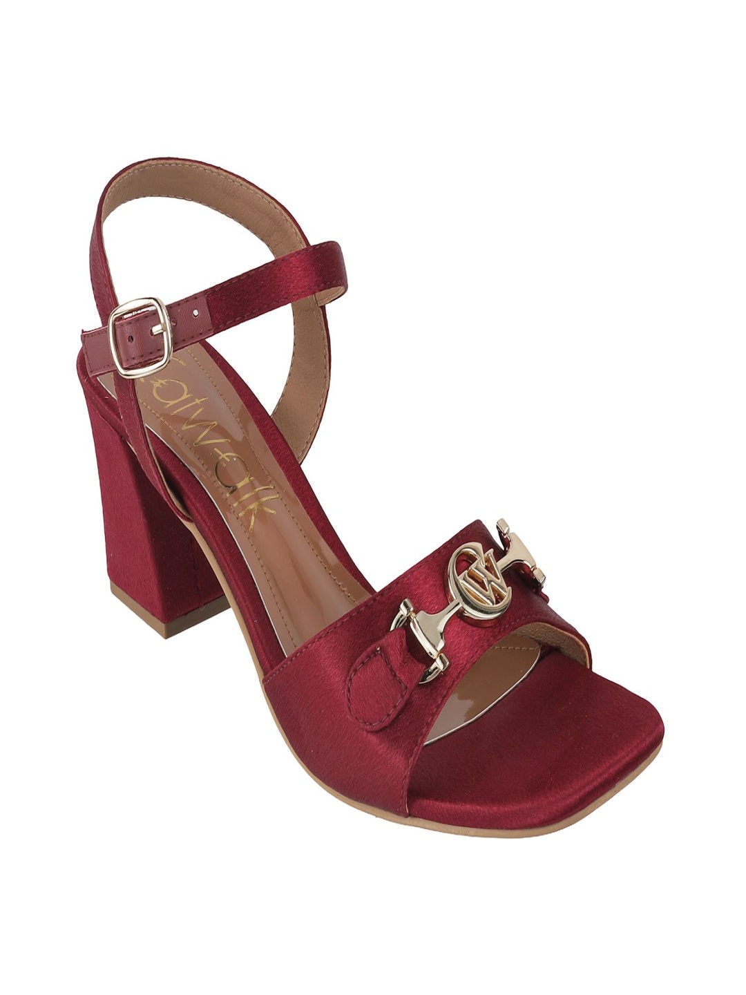 

Catwalk Block Sandals with Buckles, Maroon