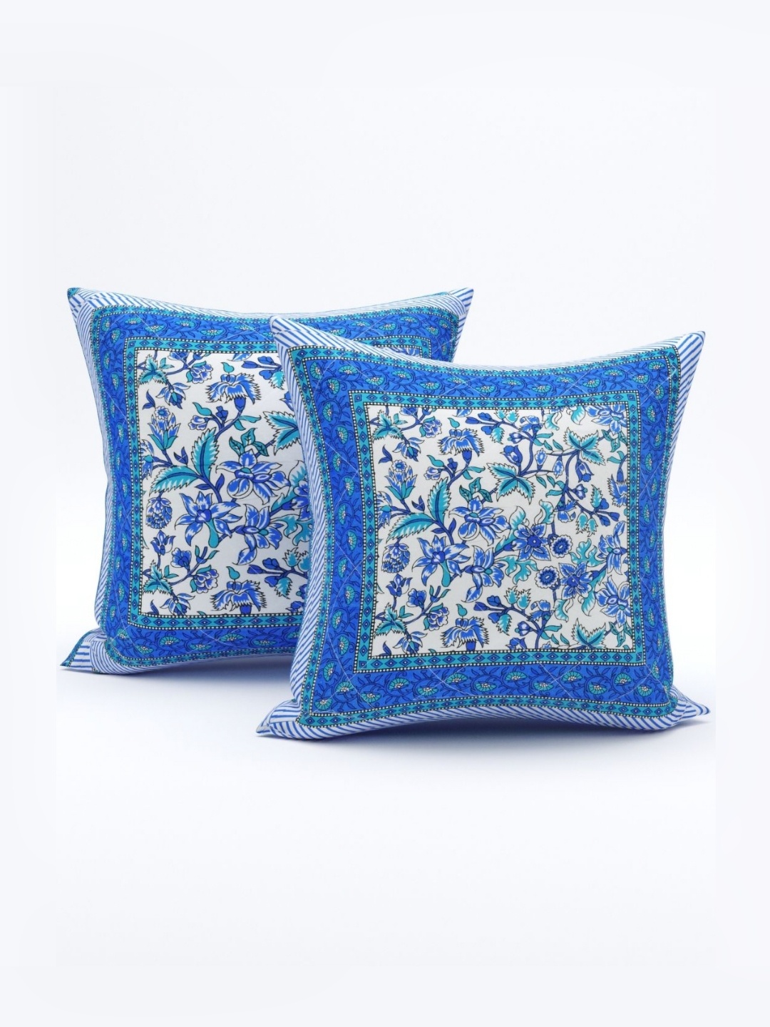 

The Craft Monk Blue & White 2 Pieces Floral Printed Pure Cotton Square Cushion Covers