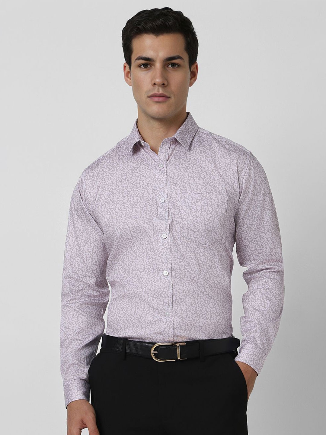 

V Dot Men Slim Fit Spread Collar Floral Printed Cotton Casual Shirt, Lavender