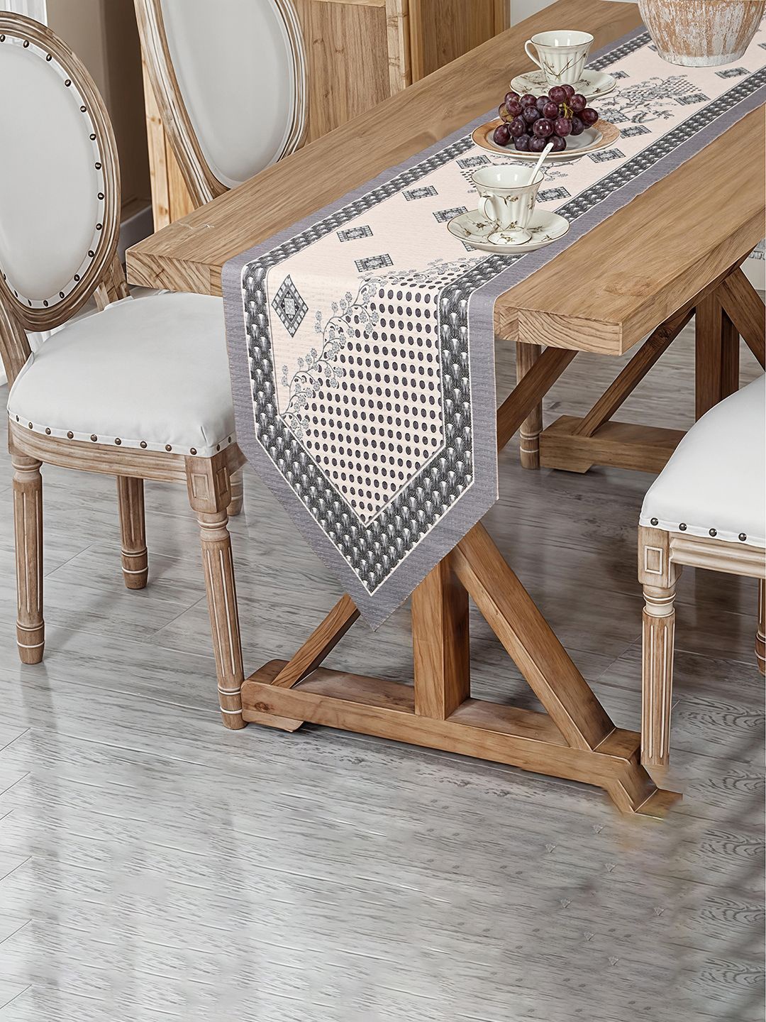 

Kuber Industries Cream-Colored & Grey Floral Printed Pure Cotton Table Runner