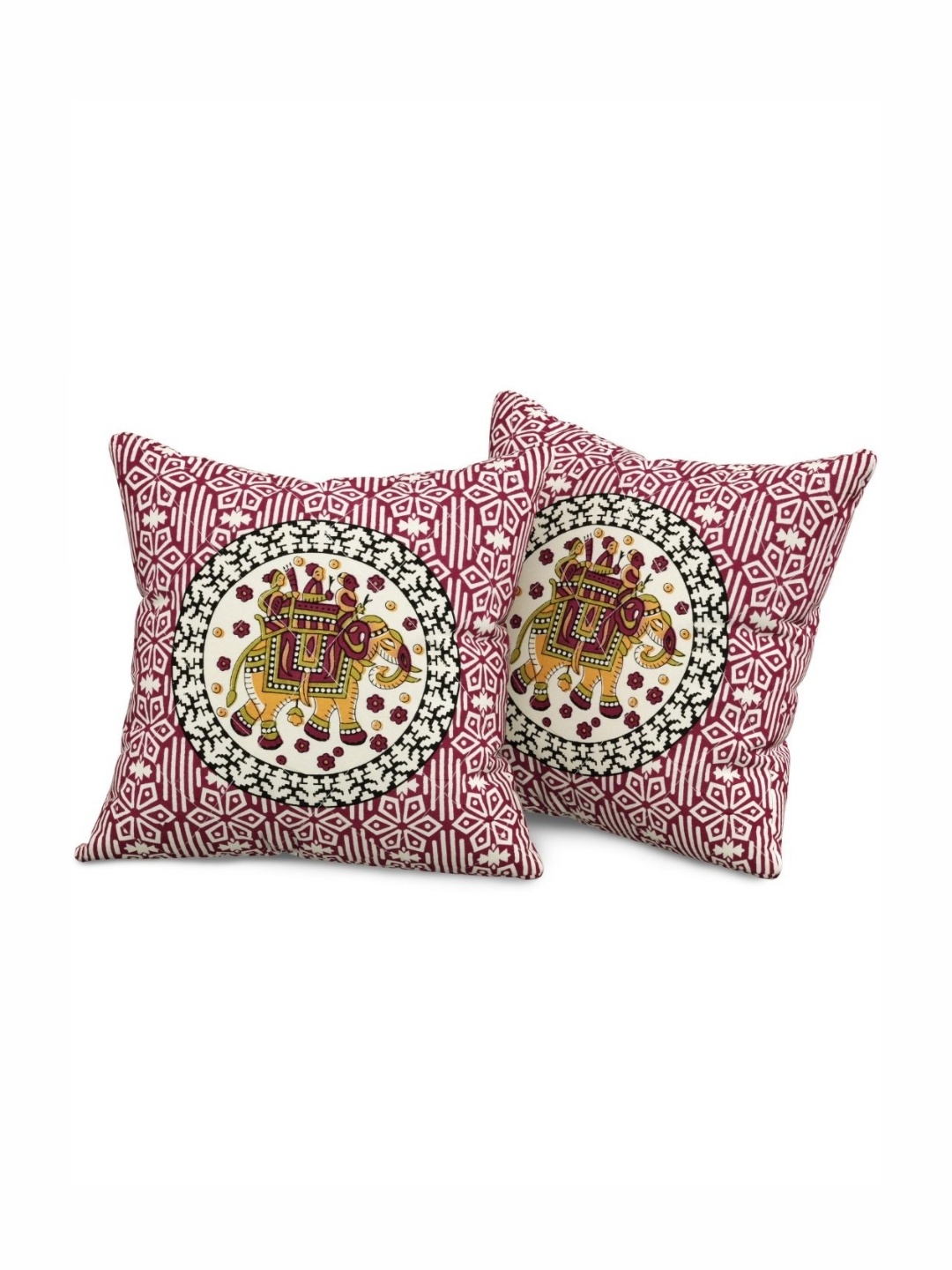 

The Craft Monk Maroon & White Ethnic Motifs Printed 2 Pieces Cotton Square Cushion Covers