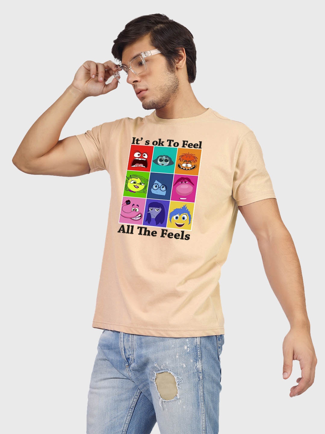 

Greylongg Men Graphic Printed Round Neck T-shirt, Beige