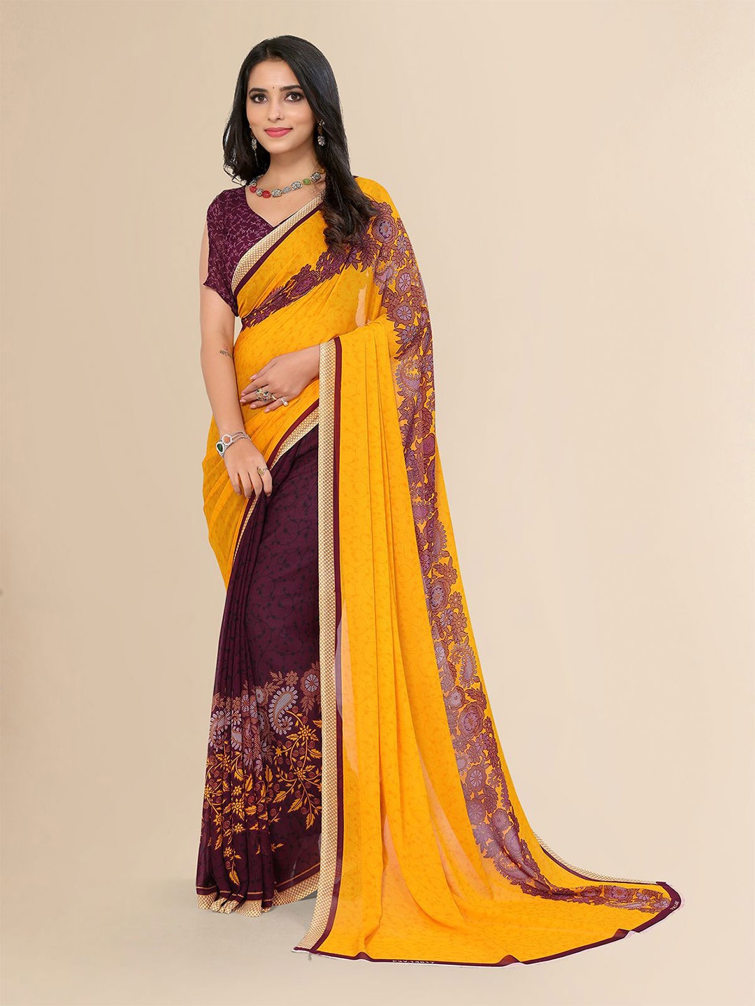 

Moda Rapido Floral Printed Saree, Yellow