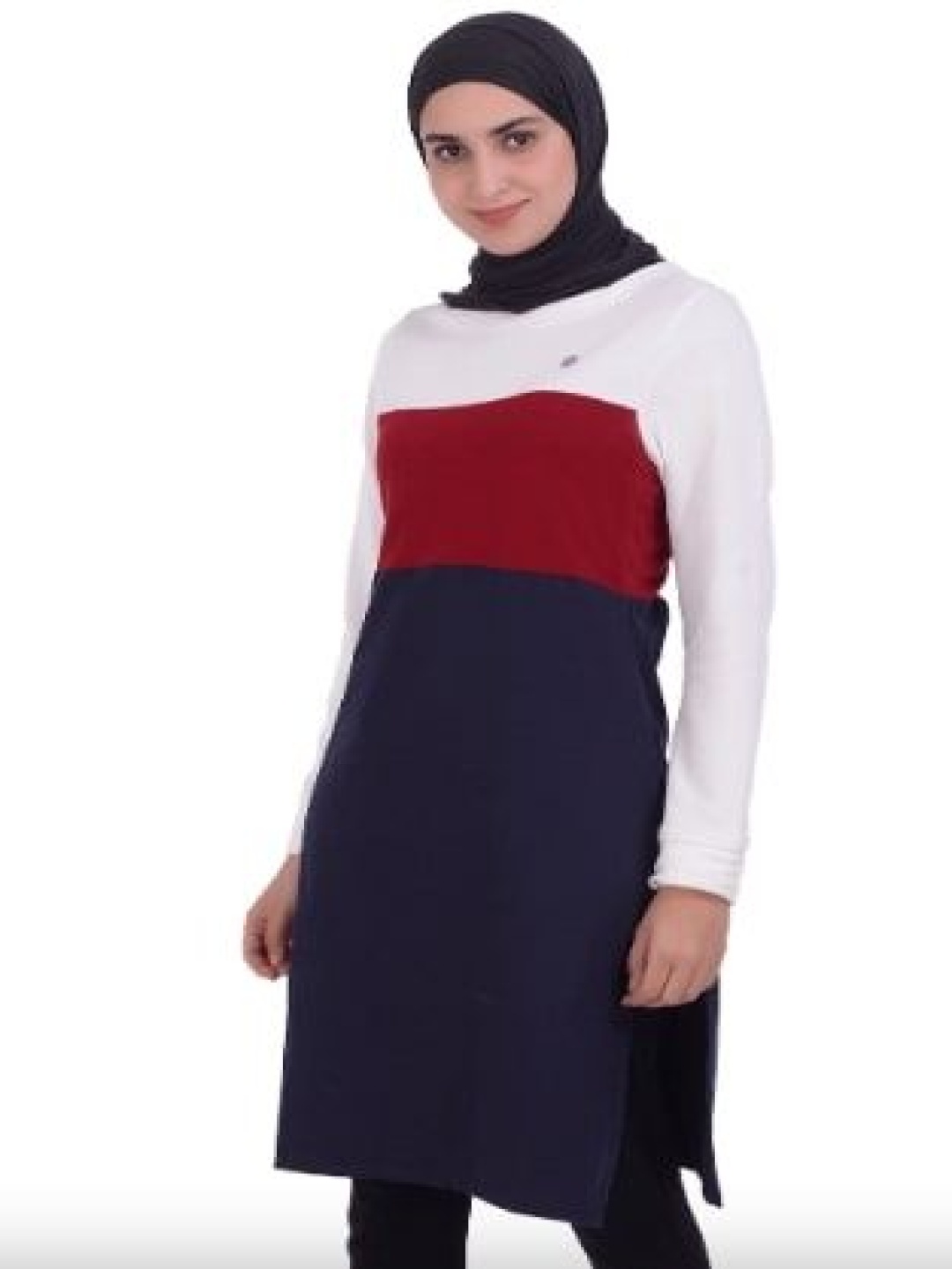 

IDH London Navy Twill & Jersey Colour Block Top, Navy blue