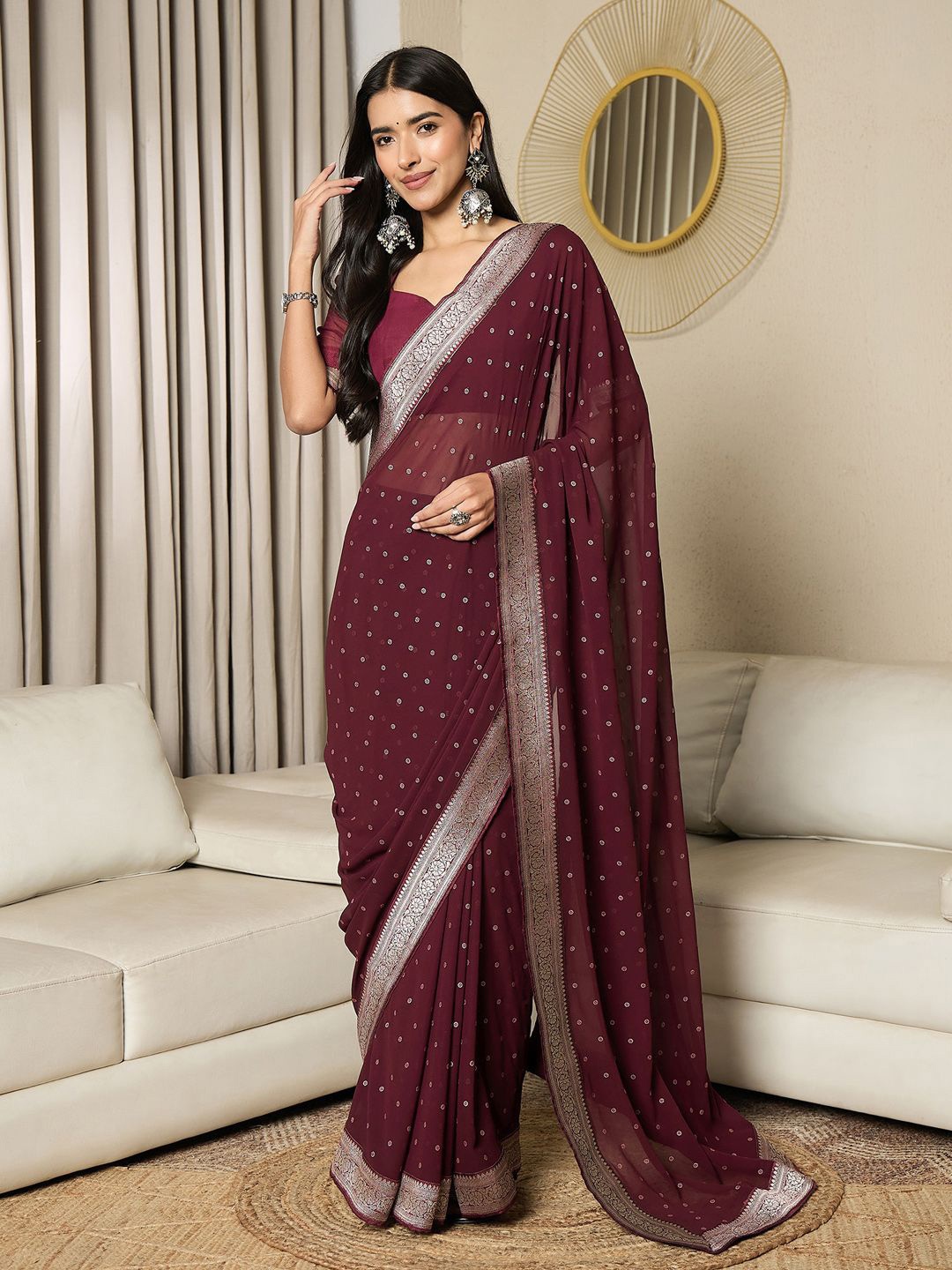 

Anouk Printed Woven Design Ready to Wear Saree, Magenta