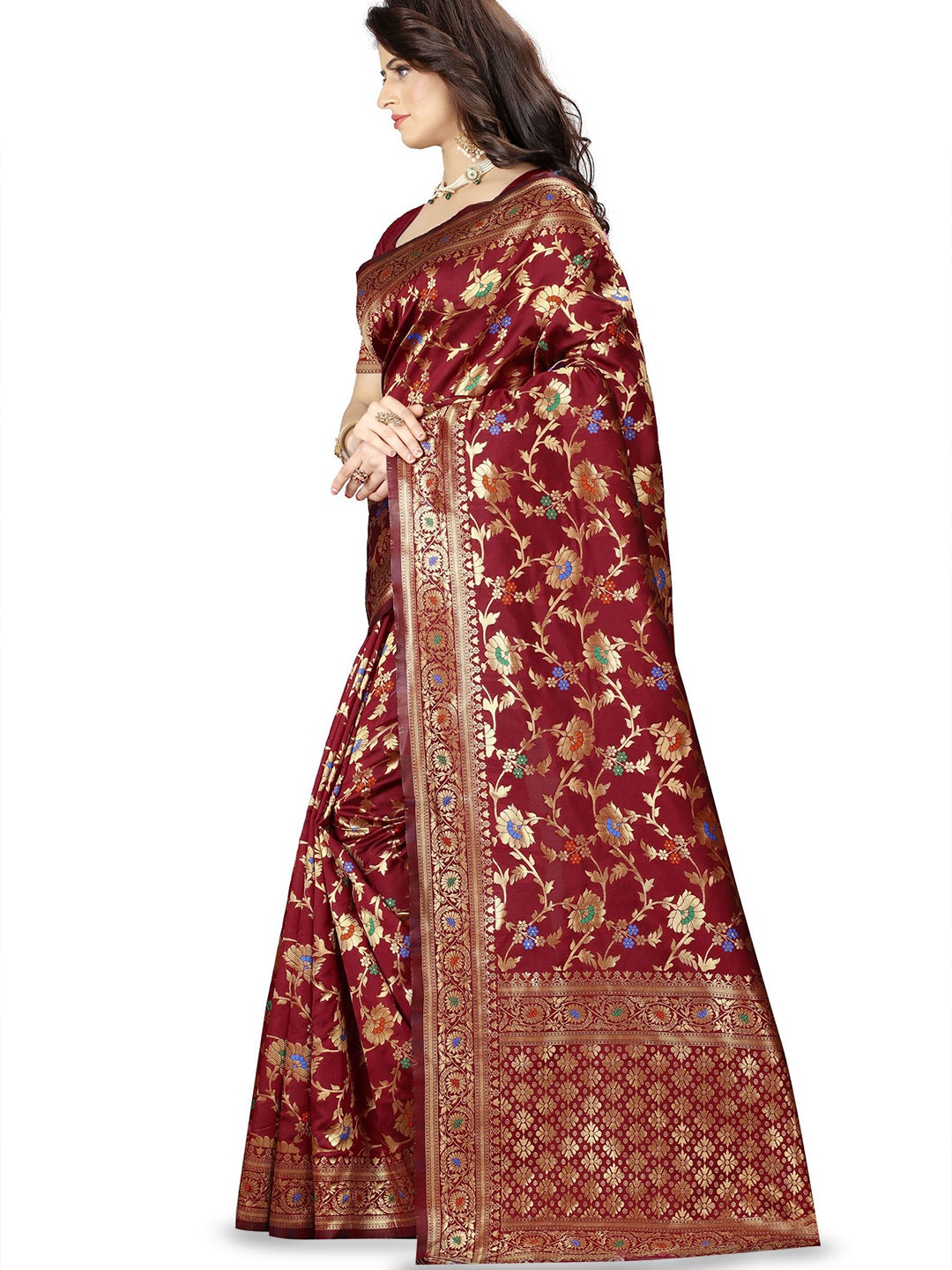 

F FASHION Woven Design Zari Banarasi Saree, Maroon