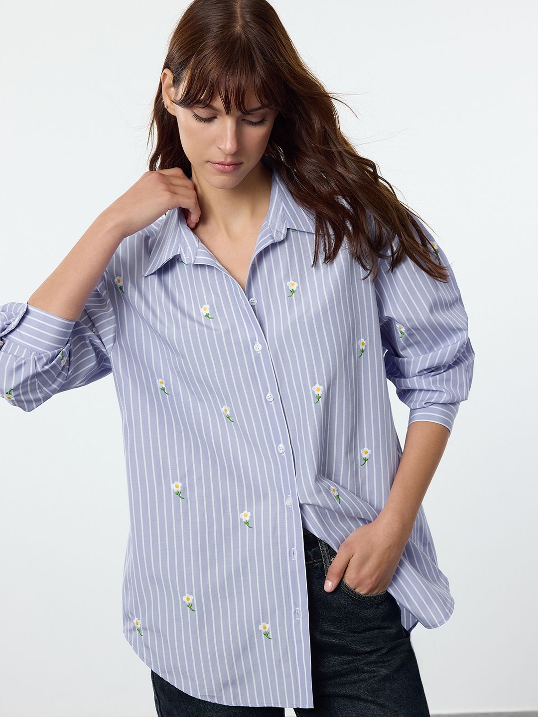 

Trendyol Women Opaque Striped Casual Shirt, Na