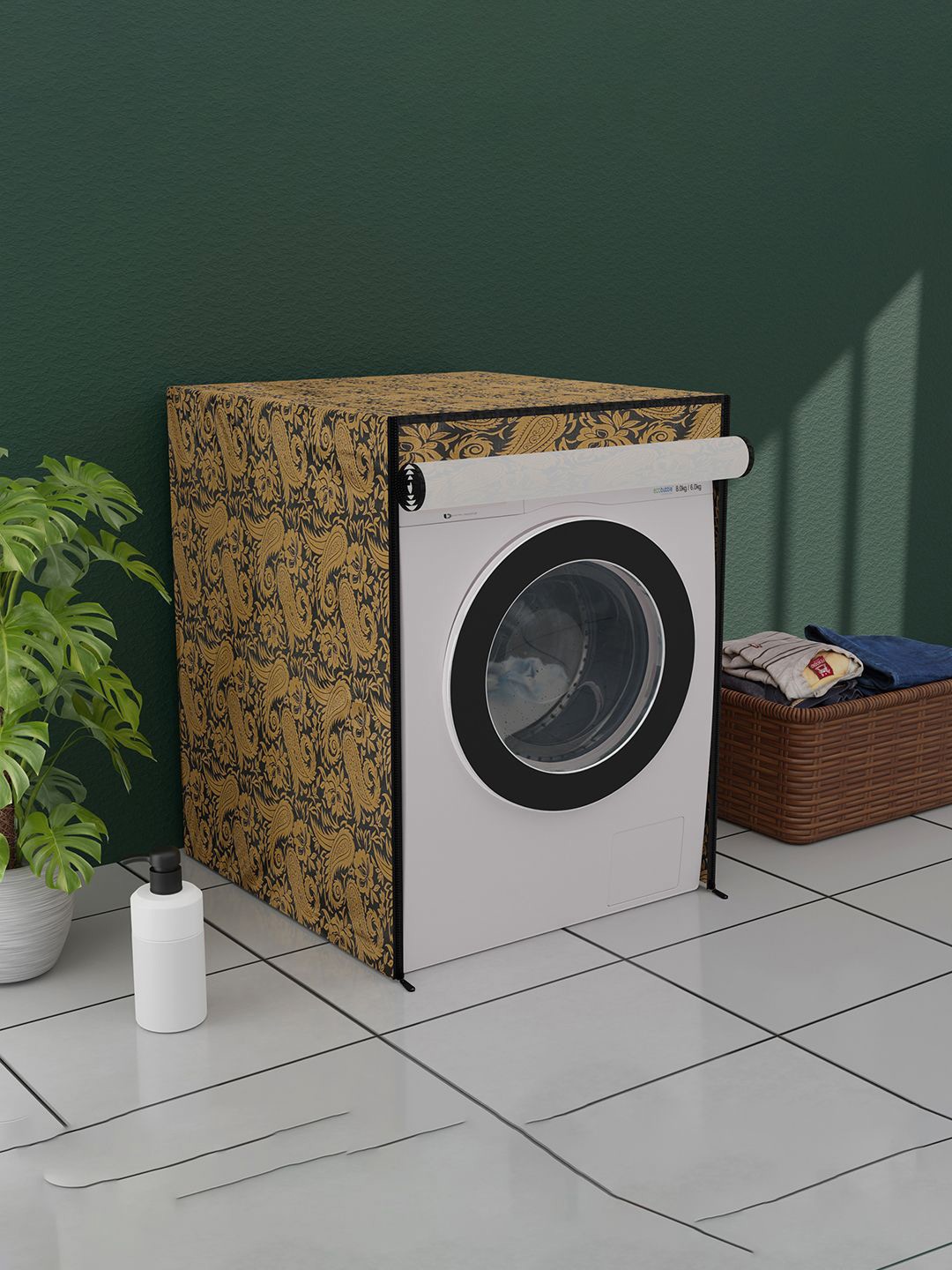

Kuber Industries Black & Brown Printed Dustproof Front Load Washing Machine Cover