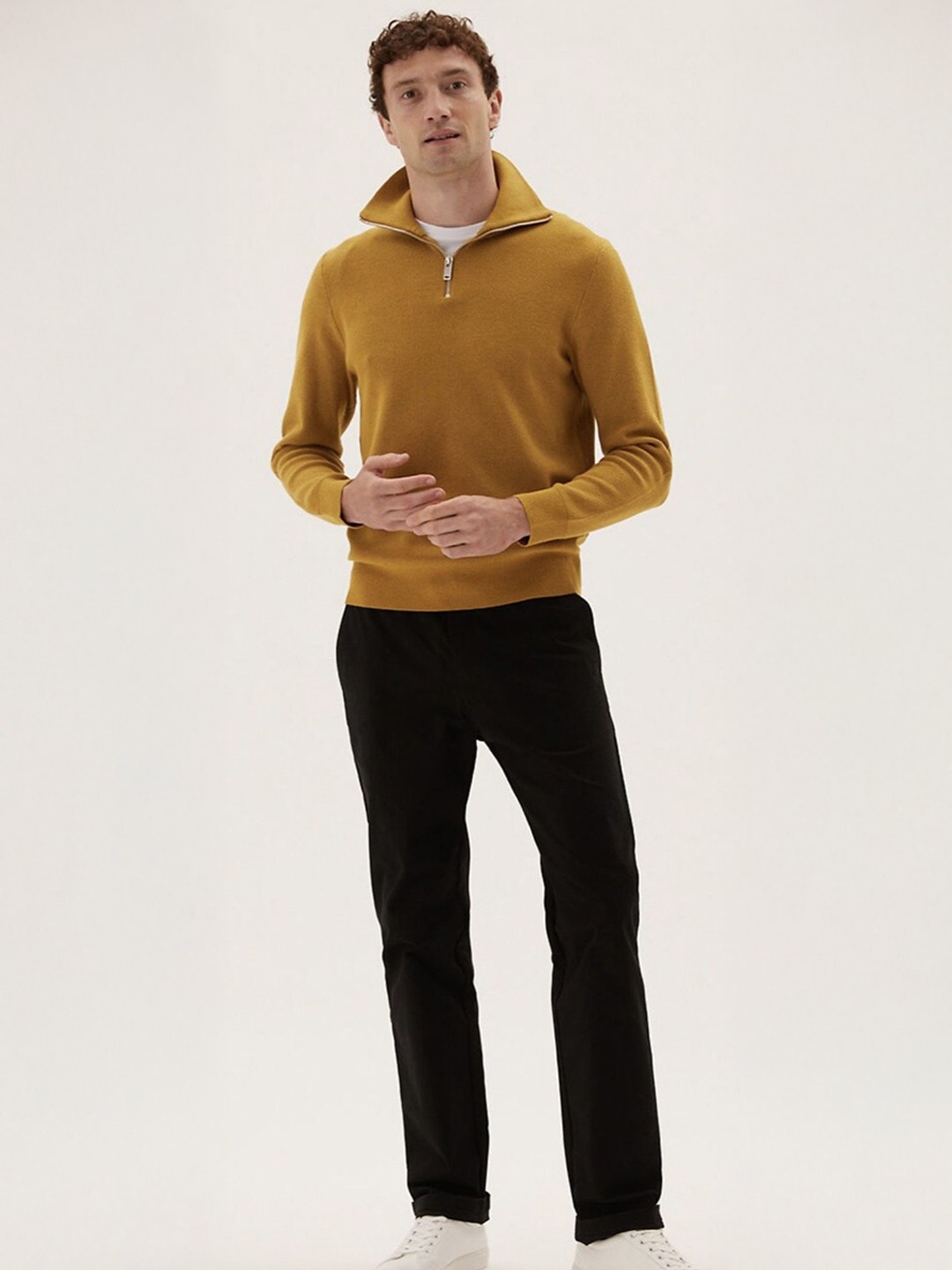 

HILFIRE REGION Men Cotton Half-Zip Sweatshirt, Mustard