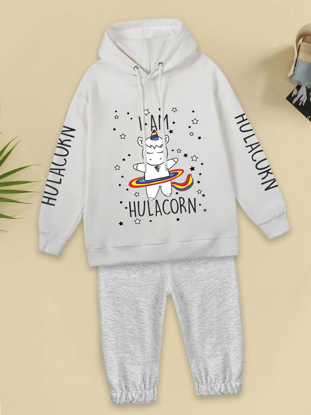 

FOREVER FRIDAY Girls Printed Pure Cotton Sweatshirt With Jogger, Grey