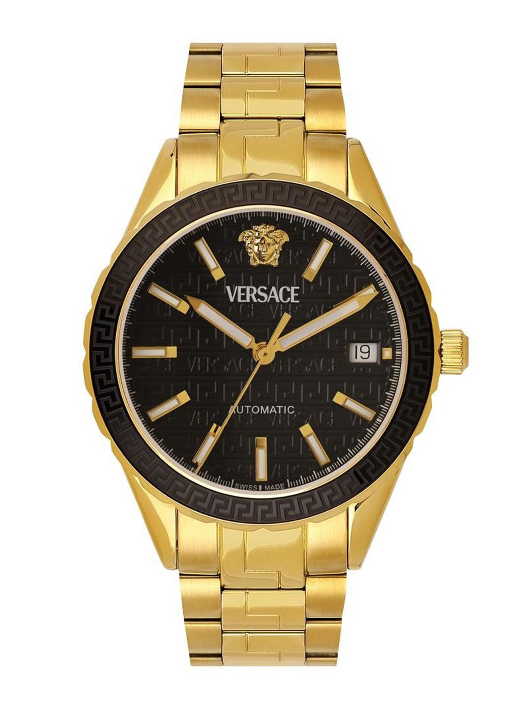 

Versace Men Brass Dial & Stainless Steel Bracelet Style Straps Analogue Watch VEQCA0624, Black