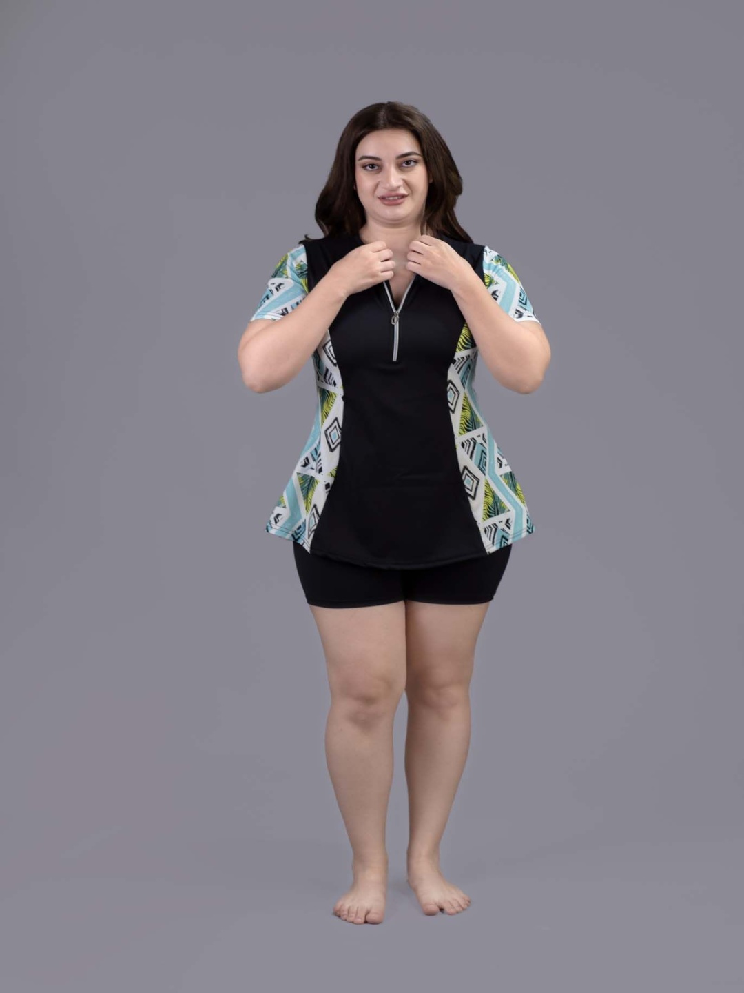 

Keepfit Women Plus Size Printed Swimset, Black
