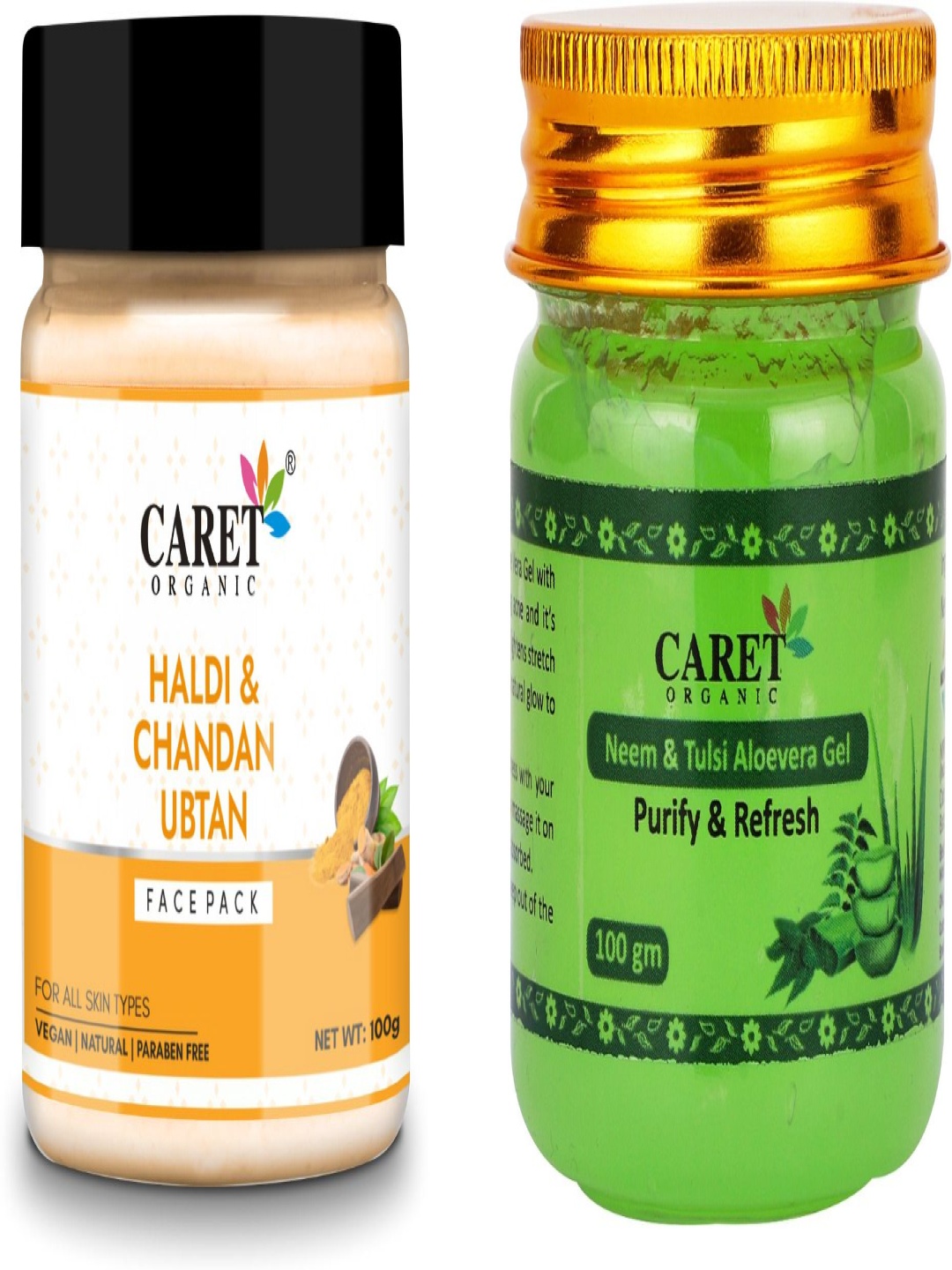 

CARET ORGANIC Set Of 2 Haldi & Chandan Face Pack With Neem & Tulsi Gel - 100 g Each, Multi