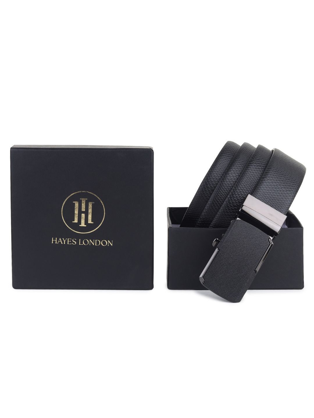 

Hayes London Men Pack of 2 Leather Textured Reversible Formal Belt, Black