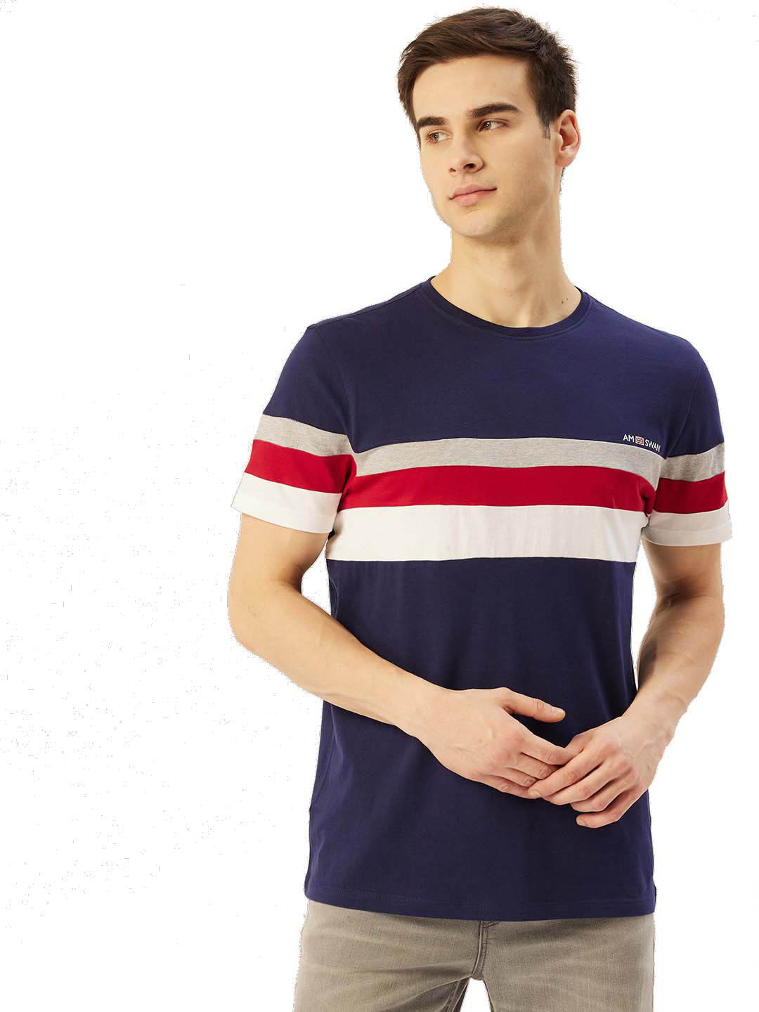 

AMSWAN Men Printed Applique T-shirt, Navy blue