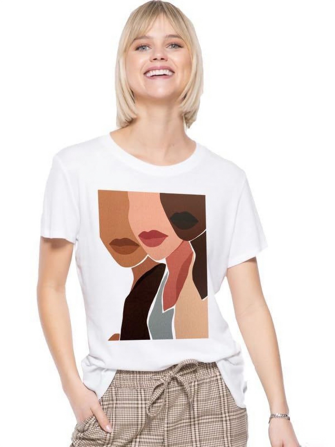 

VLAM Women Printed Extended Sleeves Raw Edge T-shirt, White