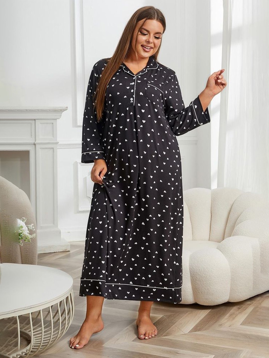 

LULU & SKY Printed Maxi Nightdress, Black