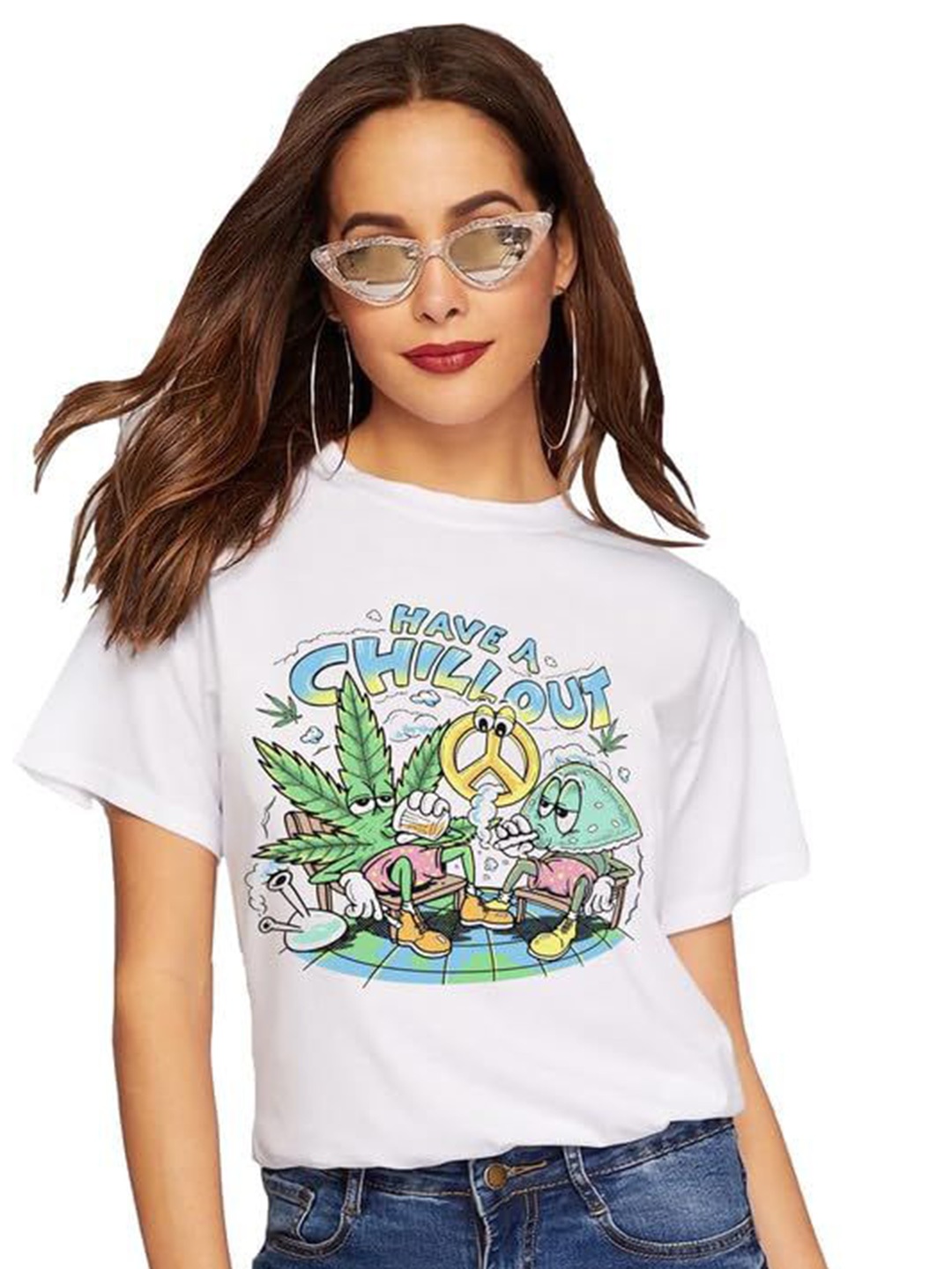 

VLAM Women Printed Extended Sleeves Pockets T-shirt, White