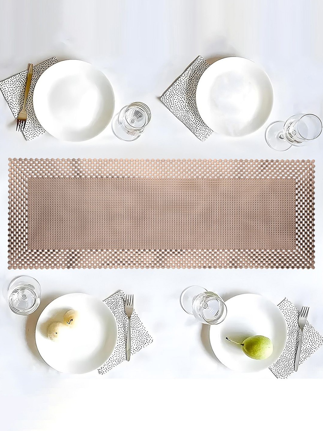 

Kuber Industries Gold-Toned Textured Soft Leather Rectangular Table Runner