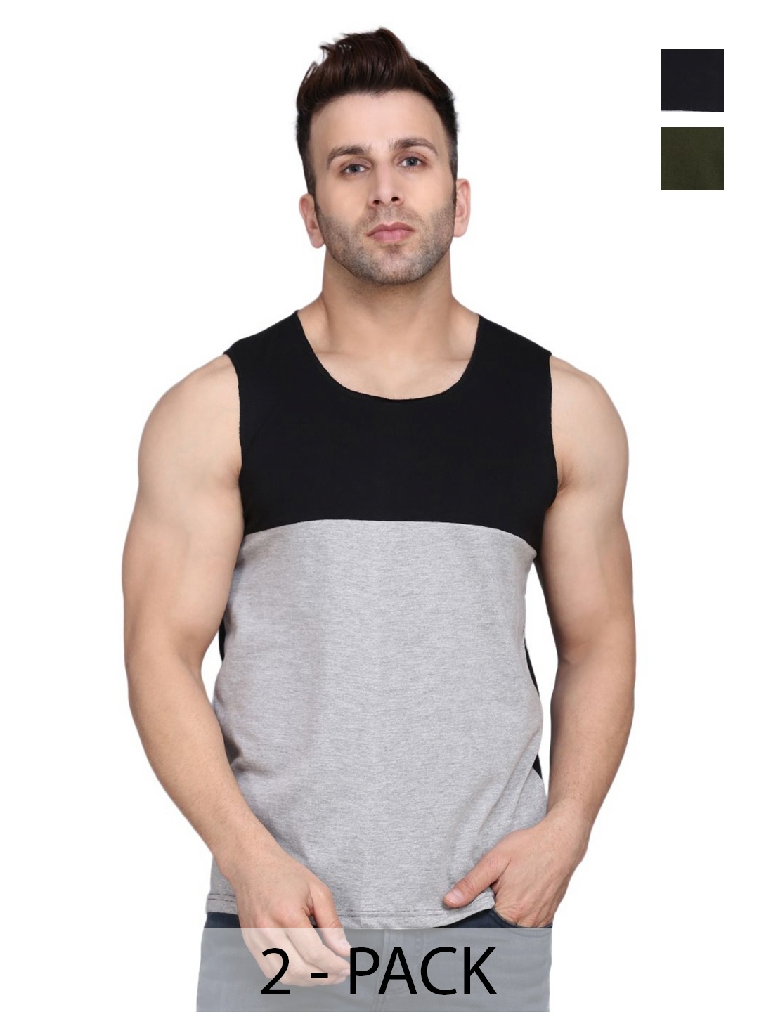 

WOOSTRO Men Pack Of 2 Solid Round Neck Cotton Slim Fit T-shirts, Grey