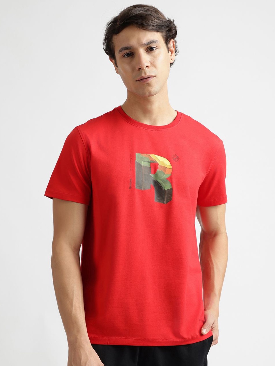 

Reebok Men Typography Printed Short Sleeves Cotton Casual T-shirt, Red