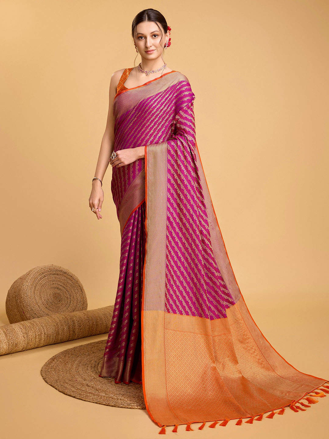 

KSM PRINTS Woven Design Saree With Blouse Piece, Purple