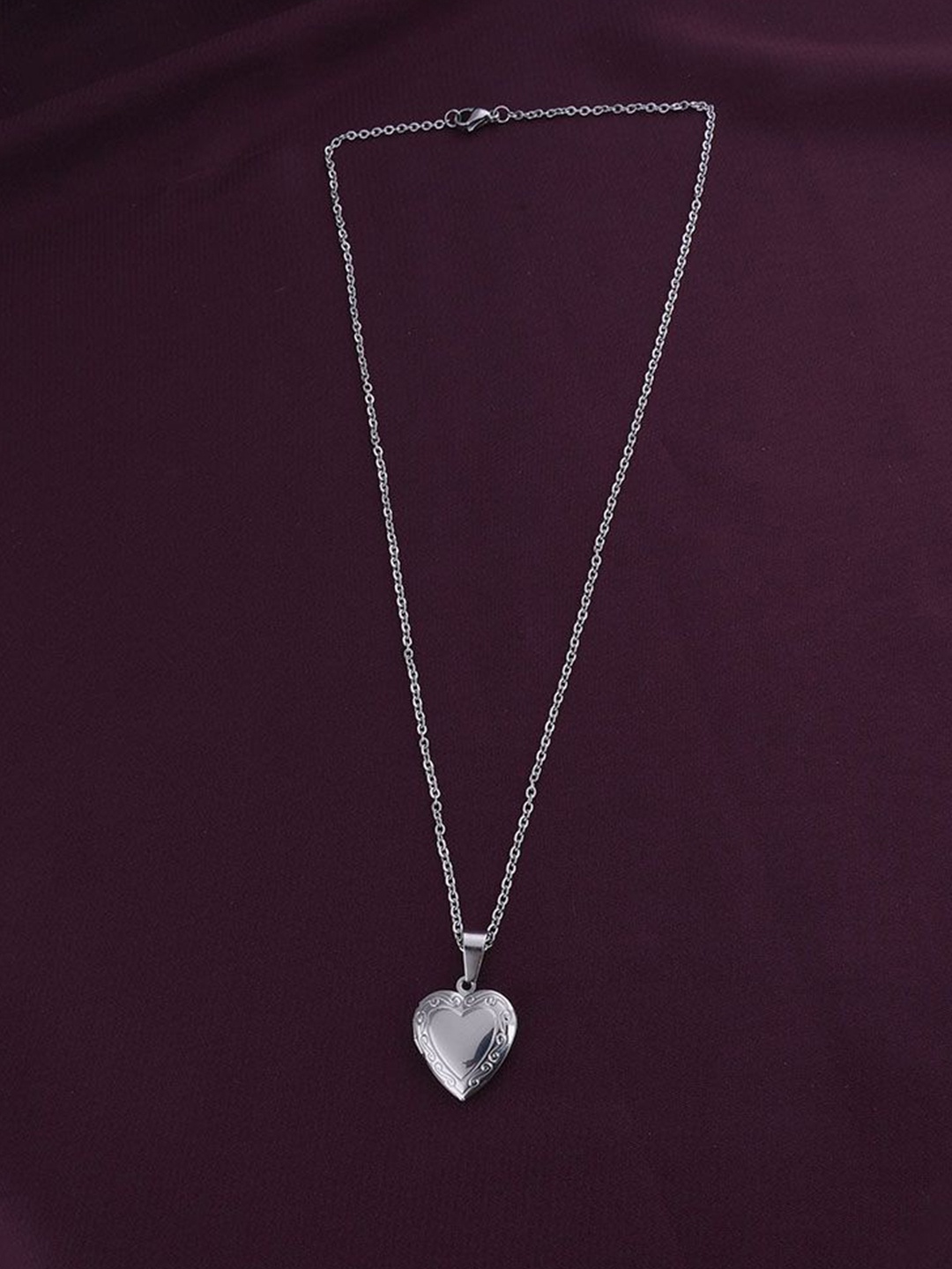 

PALMONAS 18K Silver-Plated Stainless Steel Heart Locket Shaped Pendant With Chain