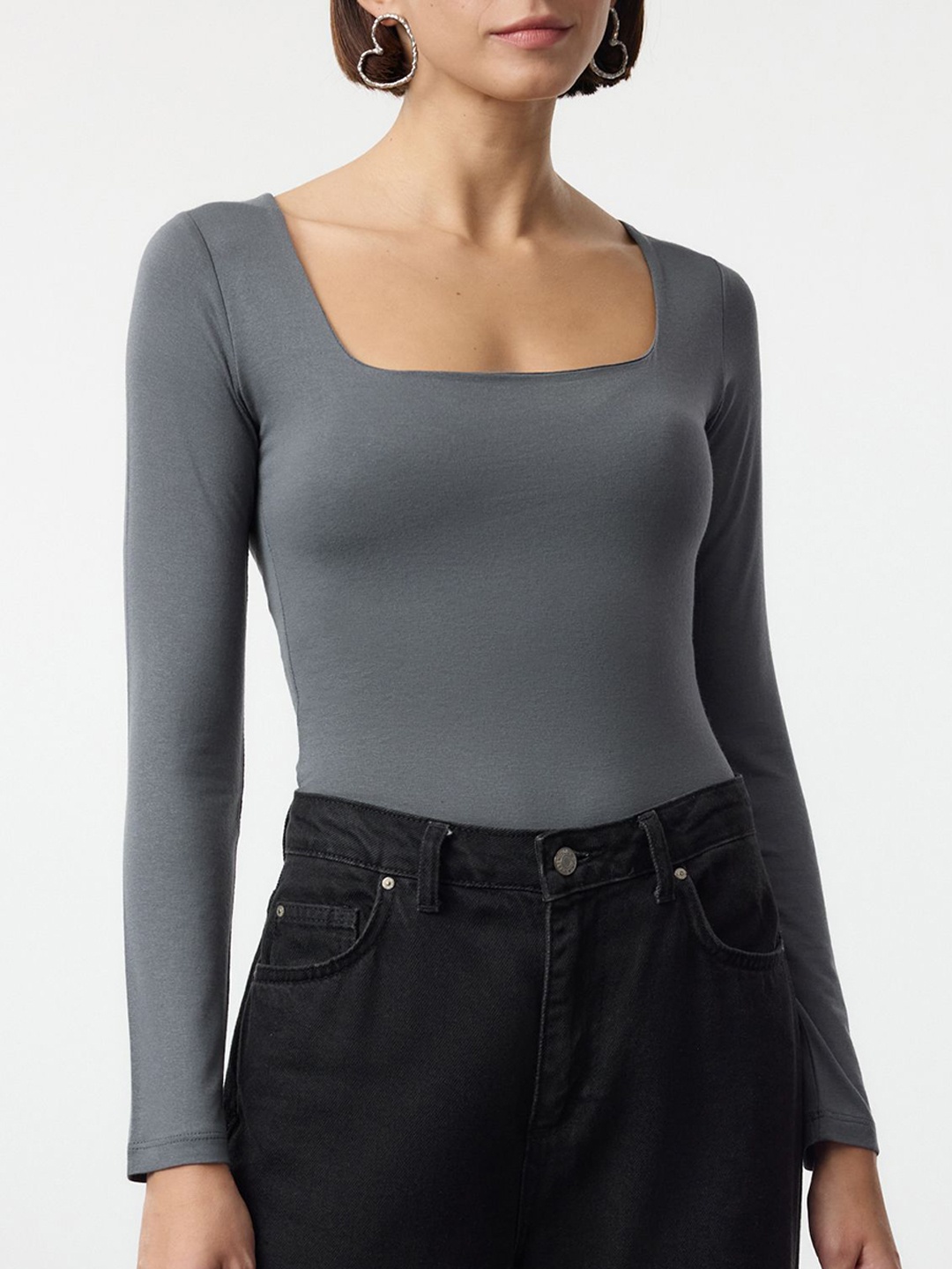 

Trendyol Square Neck Long Sleeves Bodysuit, Grey