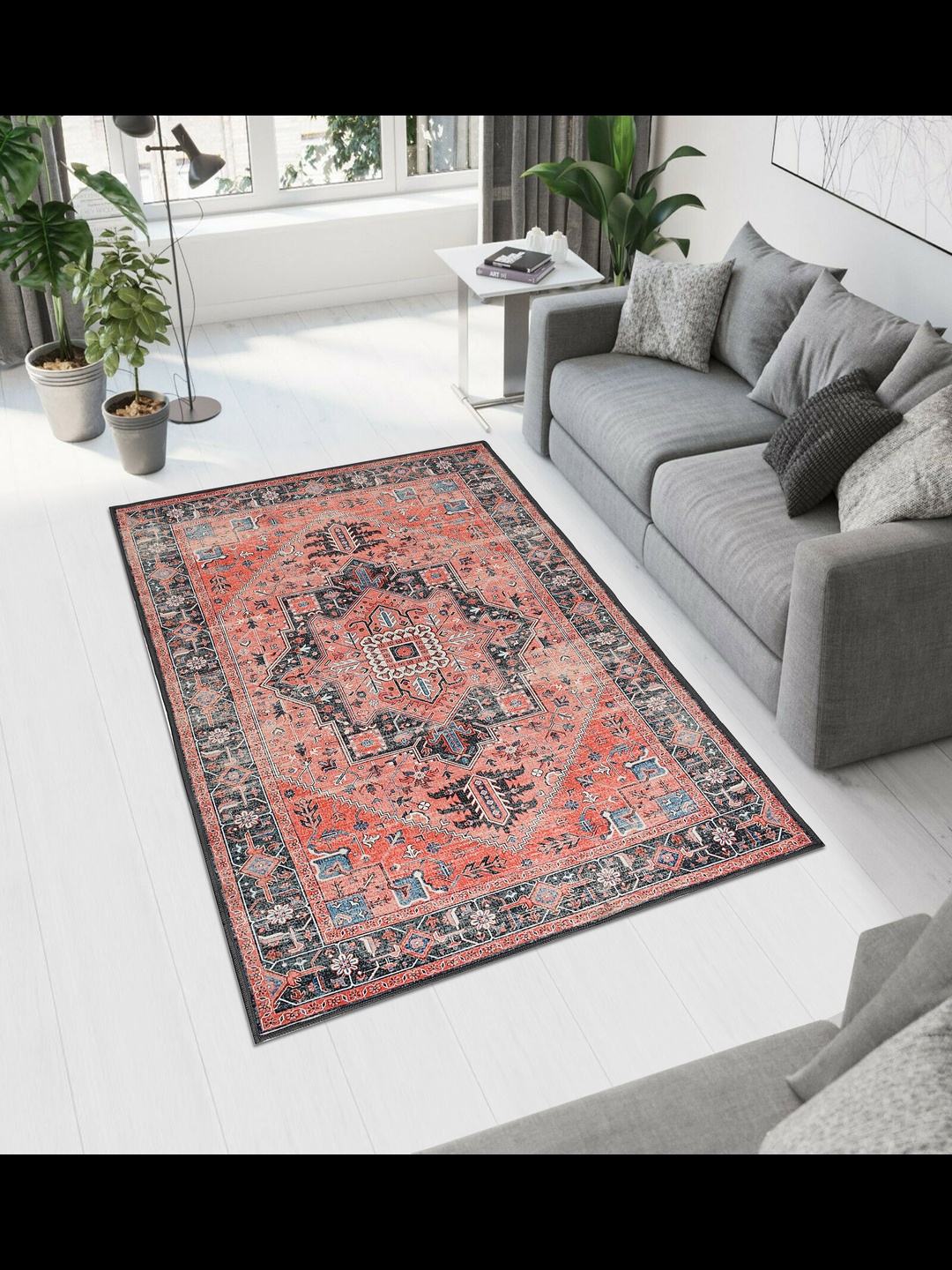 

MAA HOME CONCEPT Red Floral Anti-Skid Woollen Carpet