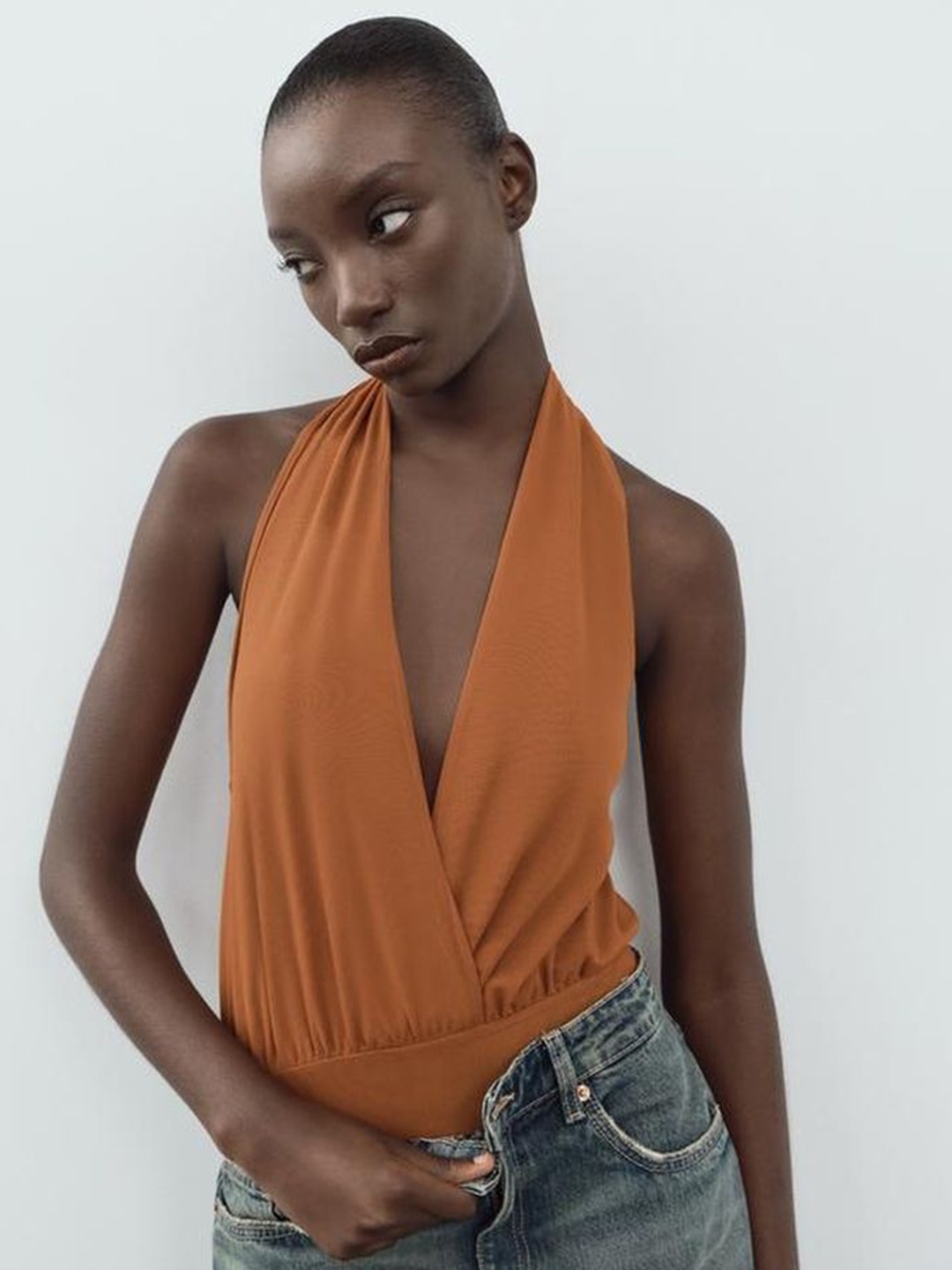 

LULU & SKY Women V-Neck Sleeveless Wrap Crop Top, Orange