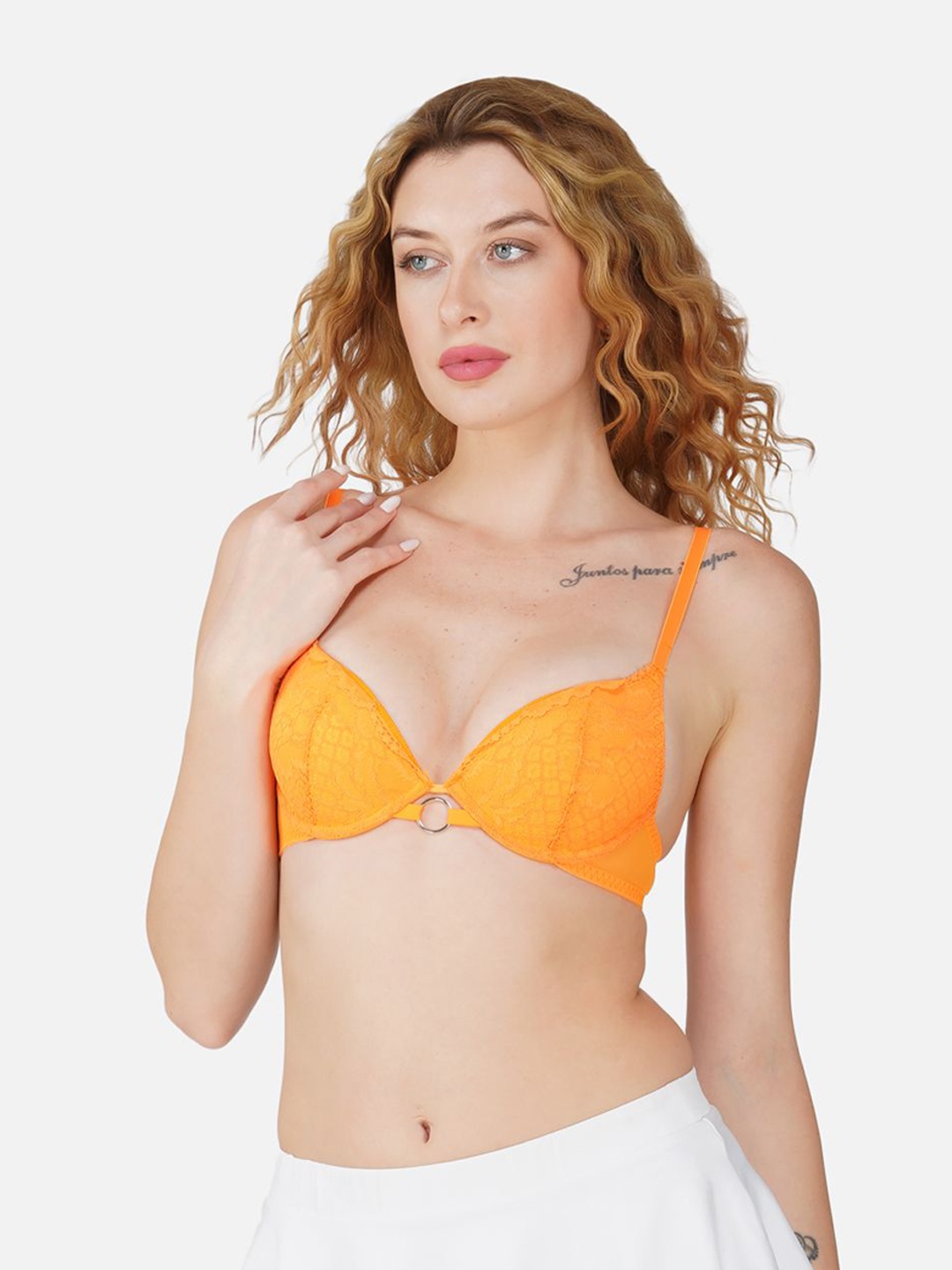 

Carlton London Medium Coverage Self Design Lightly Padded Bra With Anti Odour Technology, Orange