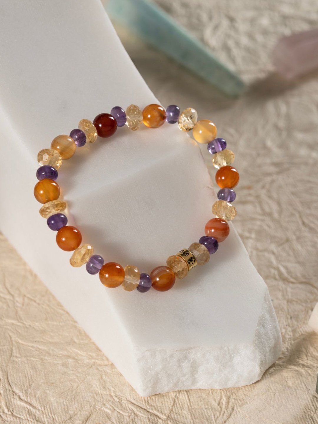 

Stone Story By Shruti Men 925 Sterling Silver Gold-Plated Citrine Elasticated Bracelet