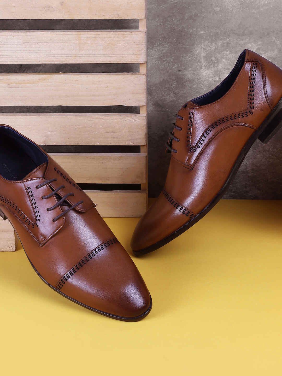 

J.FONTINI Men Leather Formal Round Toe Brogues Shoes, Tan