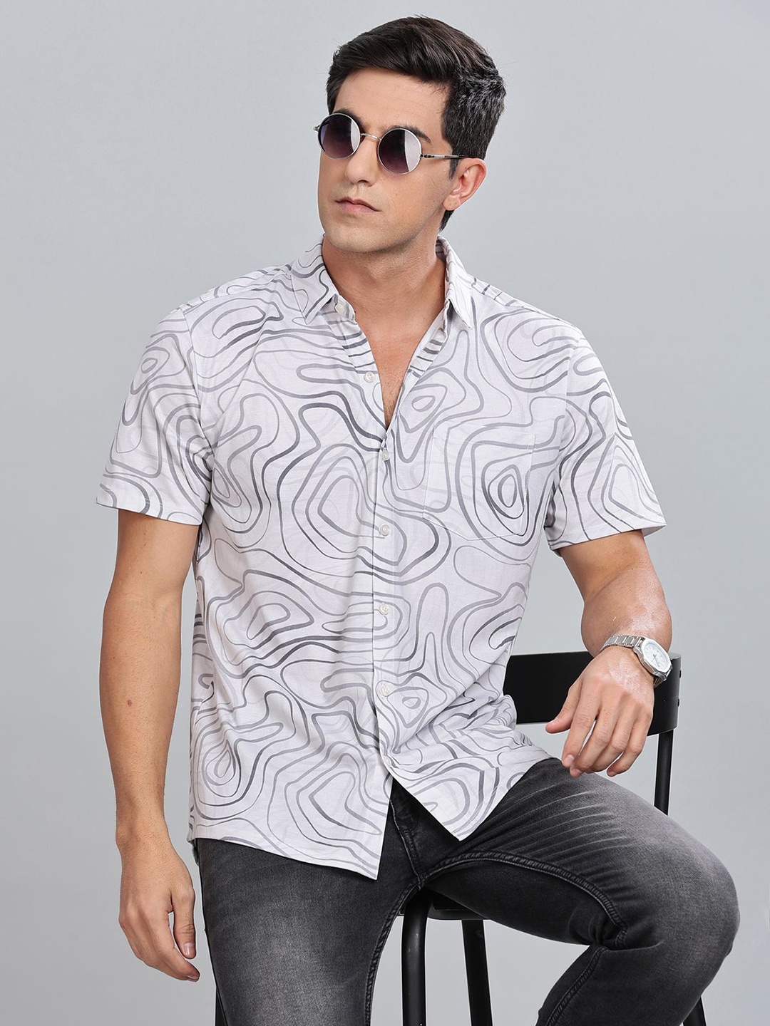 

BULLMER Men Standard Opaque Printed Casual Shirt, White